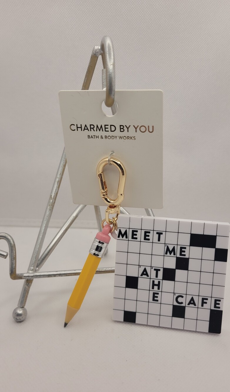 BBW Charmed By You Crossword Mirror Compact Pencil Bag Charm Keychain New OOS